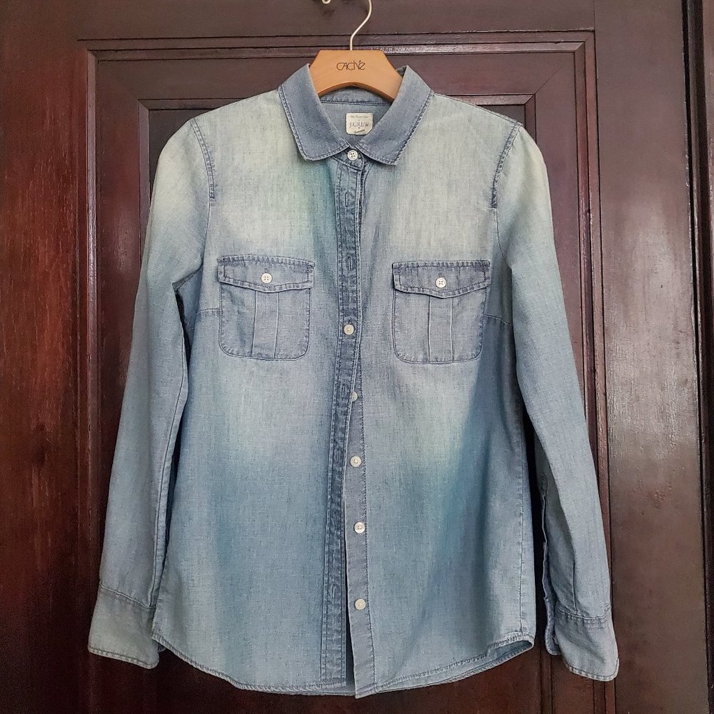 J Crew denim chambray Perfect Shirt with roll tab sleeves